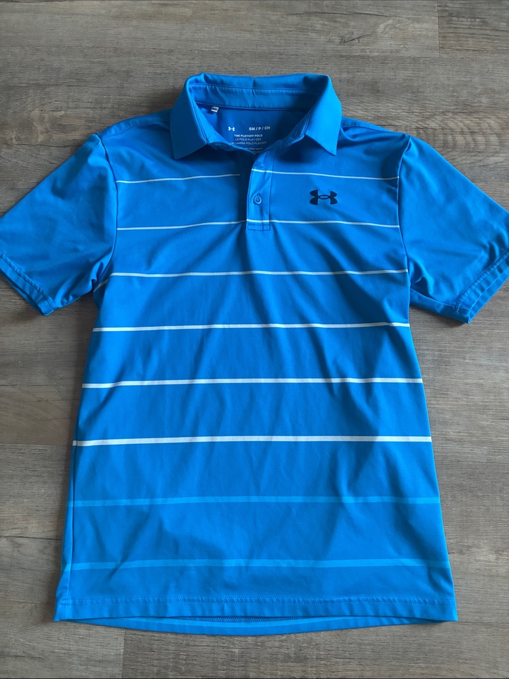Under Armour Men's small Bright Blue Polo with White Stripes